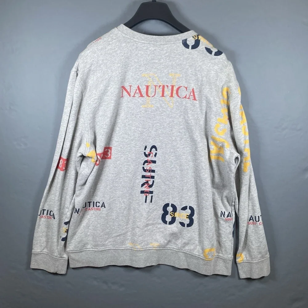 Vintage Y2K Nautica Gray Logo‎ Pullover Sweater Men's XXL